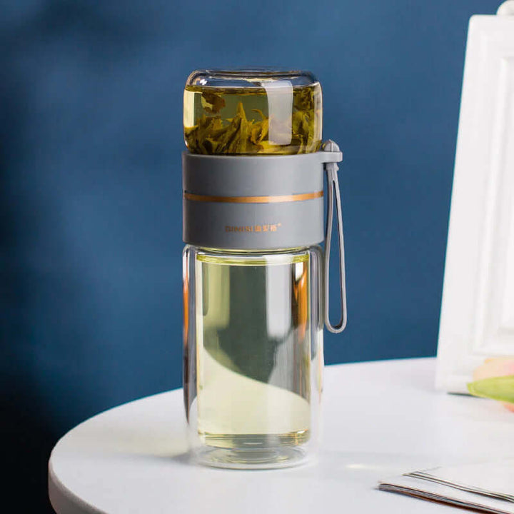 Bouteille à thé en verre à double paroi avec passoire en acier inoxydable