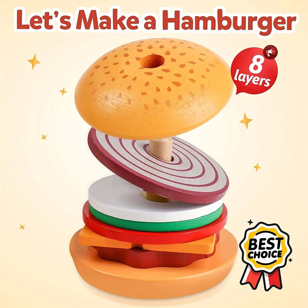 Jeu d'empilage en bois Montessori Burger - motricité fine et créativité