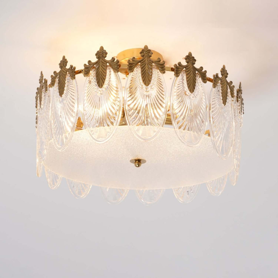Lustre rond en verre avec motif décoratif