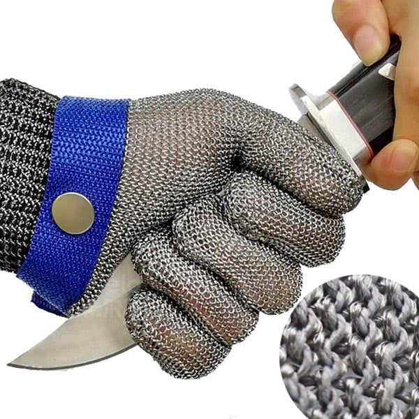 "Edelstahl-Schnittschutzhandschuh, grau, aus Edelstahlgeflecht, bietet ANSI A9 Schutz, ideal für Küche und Fleischverarbeitun