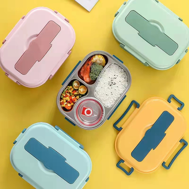 "Edelstahl Thermo-Lunchbox mit 3/4 Fächern, langlebig, stilvoll, unterteiltes Design, frische Speisen unterwegs"
