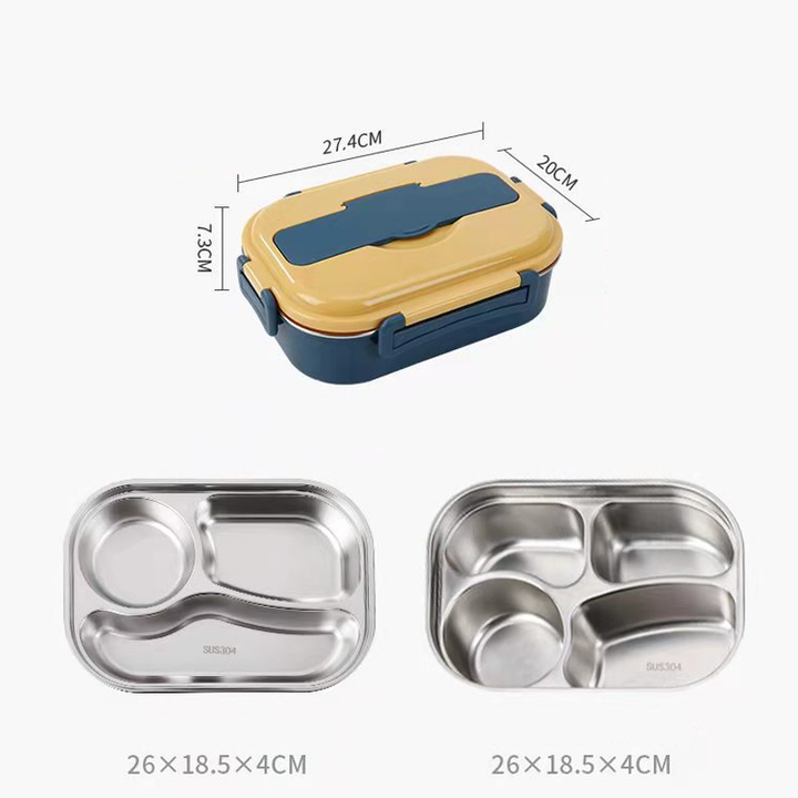 "Edelstahl Thermo-Lunchbox mit 3/4 Fächern, langlebig, stilvoll, unterteiltes Design, frische Speisen unterwegs"