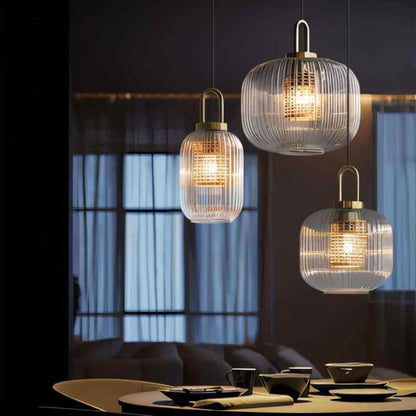 Moderne Pendelleuchte mit Gestreiftem Glasdesign