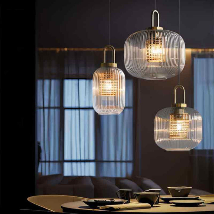 Moderne Pendelleuchte mit Gestreiftem Glasdesign