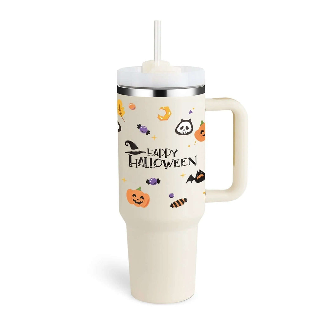 Isolierbecher mit Griff & Strohhalm - Kaffeebecher & Wasserflasche