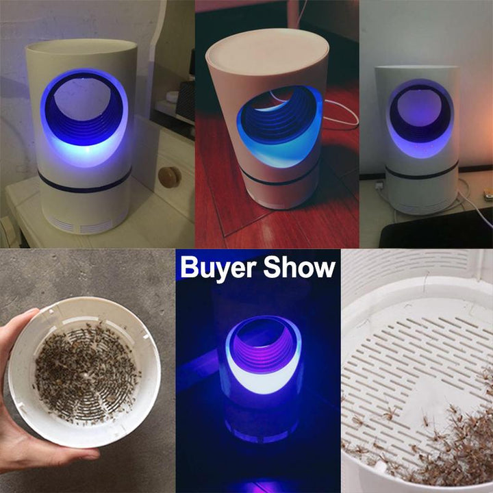 "Effektive Mückenschutz Lampe mit 365nm Licht, leiser Betrieb, stilvolles Design, zieht Mücken und Insekten im Freien an."