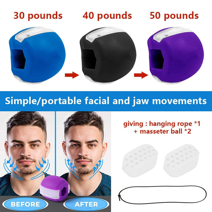 "Effektiver Gesichtsmuskeltrainer für definierte Kieferlinie, Silikonmaterial, kompakt, für Männer und Frauen geeignet."