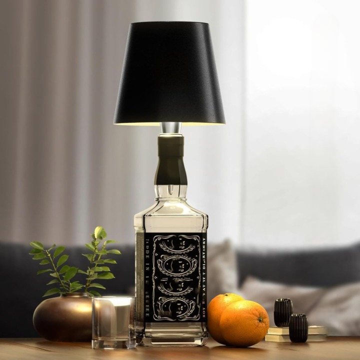 "Elegante, dimmbare LED Flaschenlampe aus Glas, tragbar mit Touch-Steuerung, in Gold-Design für vielseitigen Einsatz."