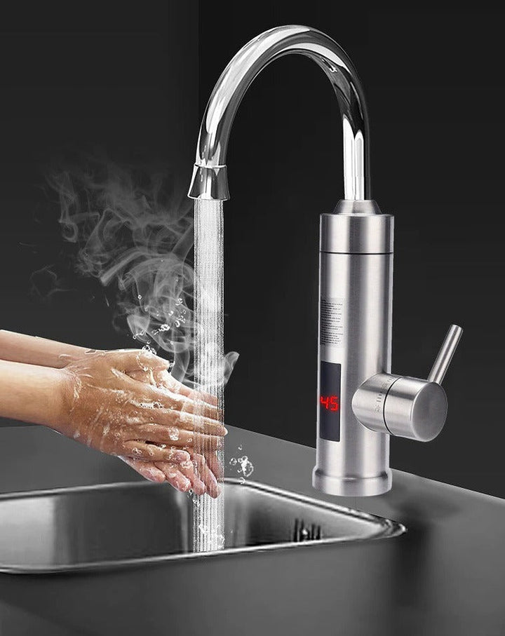 "Elegante elektrische Küchenarmatur mit Touch- und Bewegungssensor, stilvolles Design auf Edelstahl gefertigt."