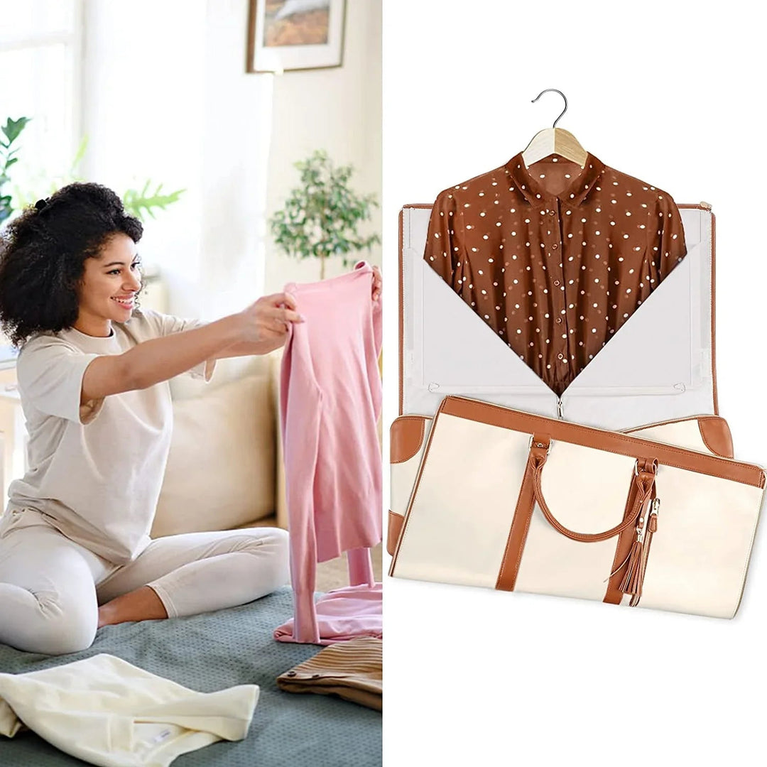 "Elegante faltbare PU-Leder Aufbewahrungstasche mit großem Stauraum und Reißverschluss für Kleidung, ideal für unterwegs."