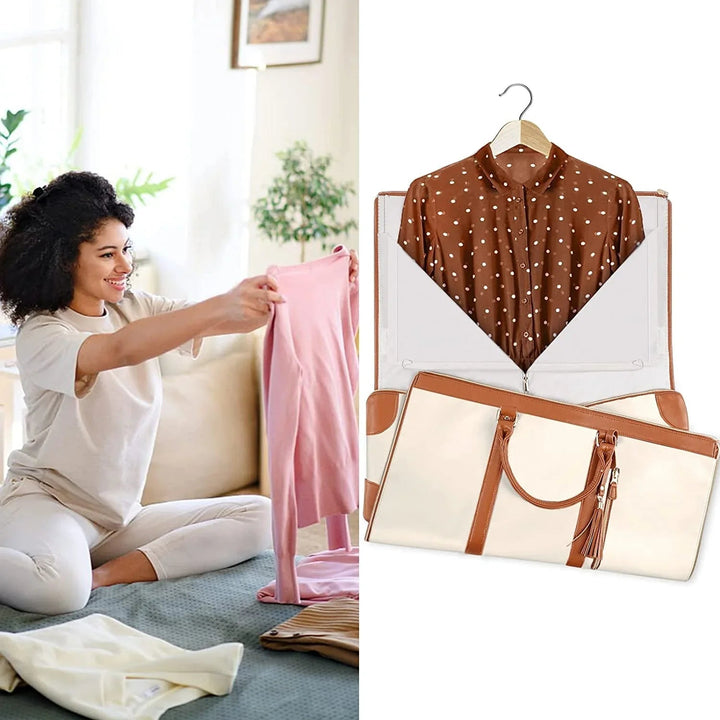 "Elegante faltbare PU-Leder Aufbewahrungstasche mit großem Stauraum und Reißverschluss für Kleidung, ideal für unterwegs."