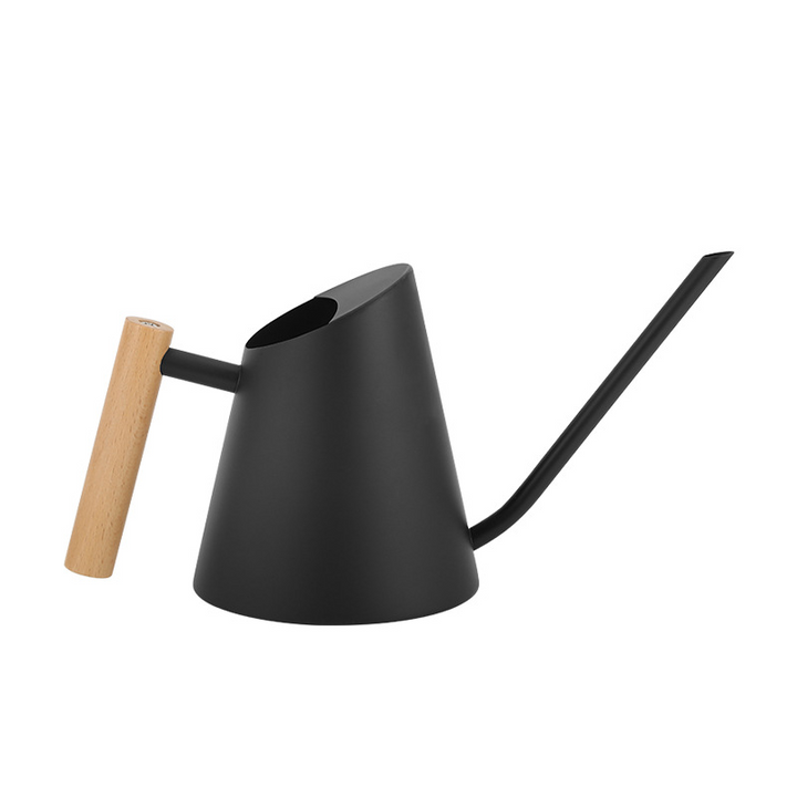 "Elegante Gießkanne mit ergonomischem Holzgriff, ideal für stilvolles Gießen im Garten. Mattes Weiß, langlebig, 900ML Kapazit