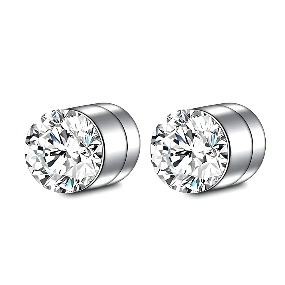 "Elegante magnetische Zirkon-Ohrringe, Kristall-Design, Unisex, glänzend silbern, komfortabler Clip-On, ohne Ohrlöcher."