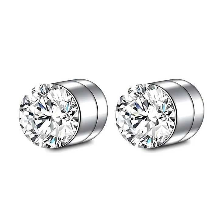 "Elegante magnetische Zirkon-Ohrringe, Kristall-Design, Unisex, glänzend silbern, komfortabler Clip-On, ohne Ohrlöcher."