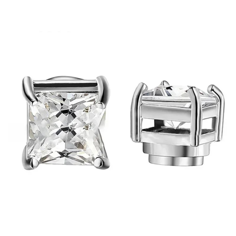 "Elegante magnetische Zirkon-Ohrringe, Kristall-Design, Unisex, glänzend silbern, komfortabler Clip-On, ohne Ohrlöcher."