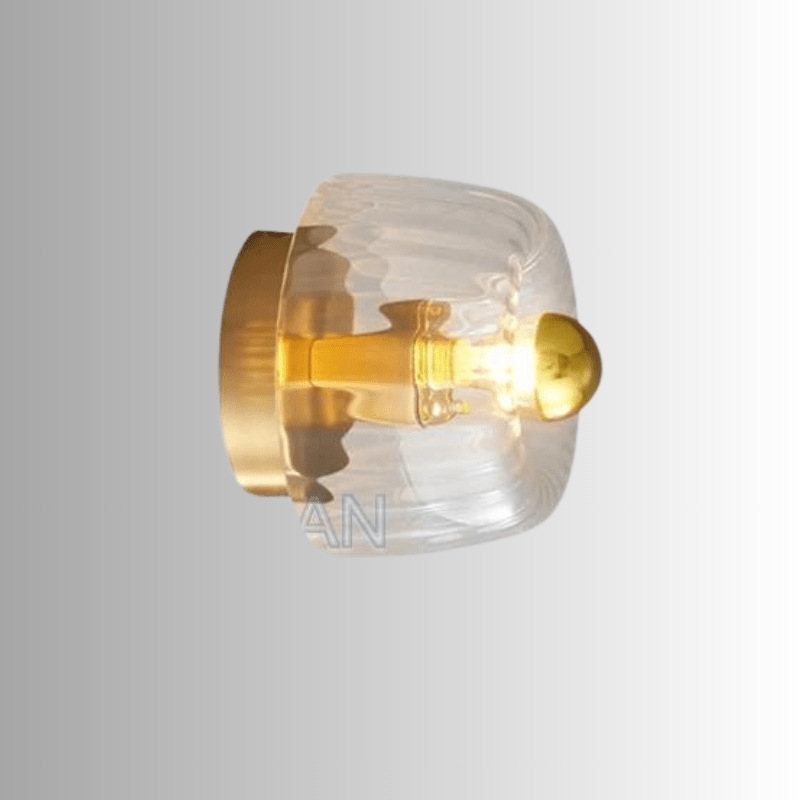 "Elegante Nordic Glow Bauhaus-Wandlampe aus Glas und Metall, skandinavisches Design, Seitenansicht, für stilvolle Beleuchtung