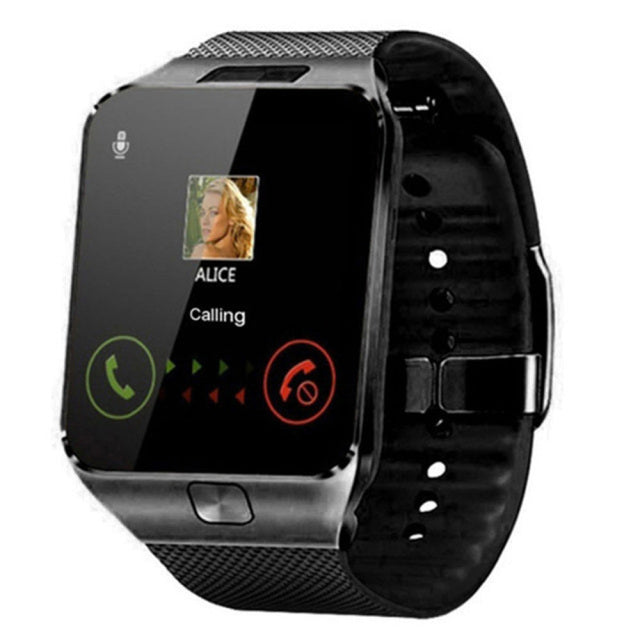 Elegante Smartwatch mit SIM-Karten-Slot, schwarz, rundes Display, Fitness-Tracker, mehrsprachige Funktionen, robustes Design.