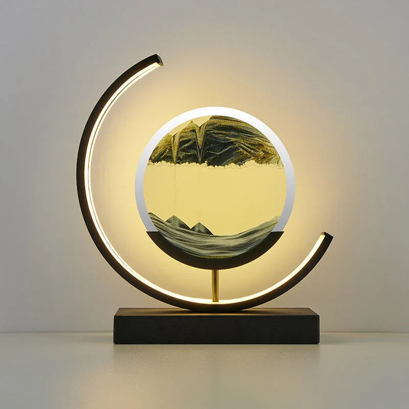 Elegante Tischleuchte mit 3D Sandkunst, warmem LED-Licht und fließendem Sand, perfektes Design für Wohnräume.