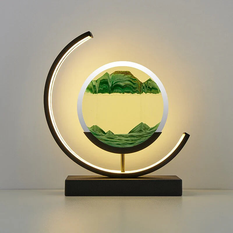 Elegante Tischleuchte mit 3D Sandkunst, warmem LED-Licht und fließendem Sand, perfektes Design für Wohnräume.