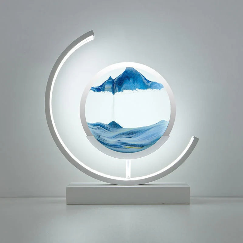 Elegante Tischleuchte mit 3D Sandkunst, warmem LED-Licht und fließendem Sand, perfektes Design für Wohnräume.