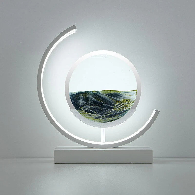 Elegante Tischleuchte mit 3D Sandkunst, warmem LED-Licht und fließendem Sand, perfektes Design für Wohnräume.