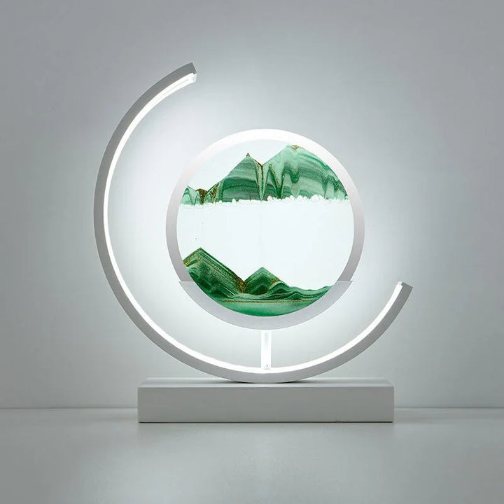Elegante Tischleuchte mit 3D Sandkunst, warmem LED-Licht und fließendem Sand, perfektes Design für Wohnräume.