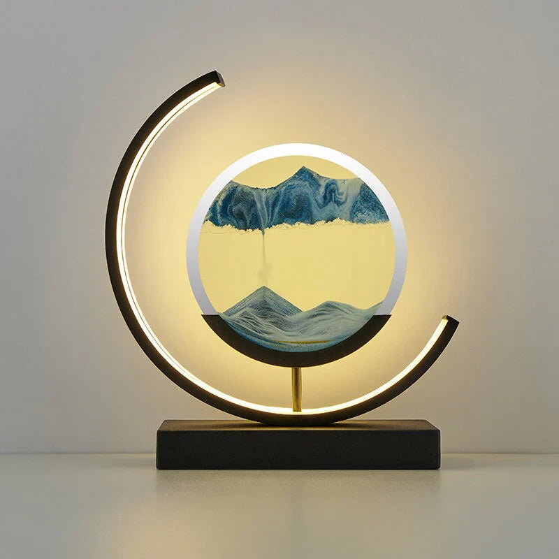 Elegante Tischleuchte mit 3D Sandkunst, warmem LED-Licht und fließendem Sand, perfektes Design für Wohnräume.