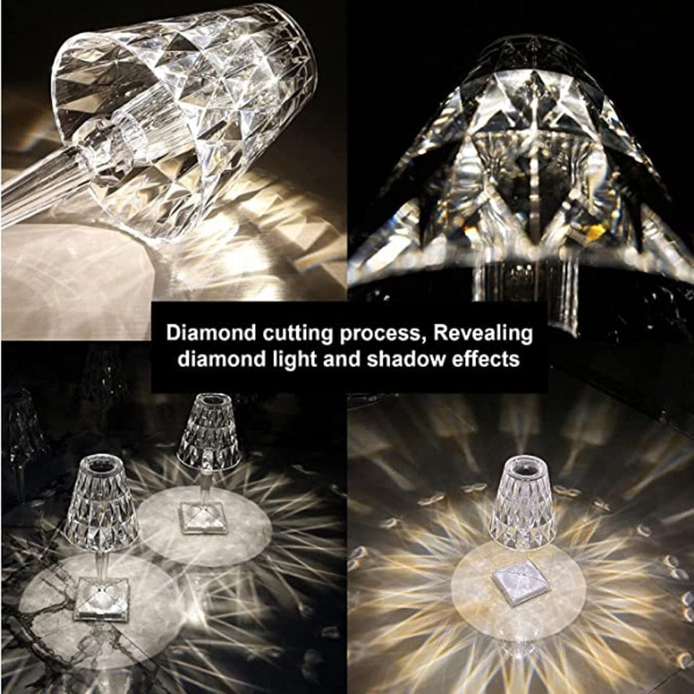 "Elegante, wiederaufladbare LED-Tischlampe mit funkelndem Diamantdesign und vielseitigen Lichtoptionen."