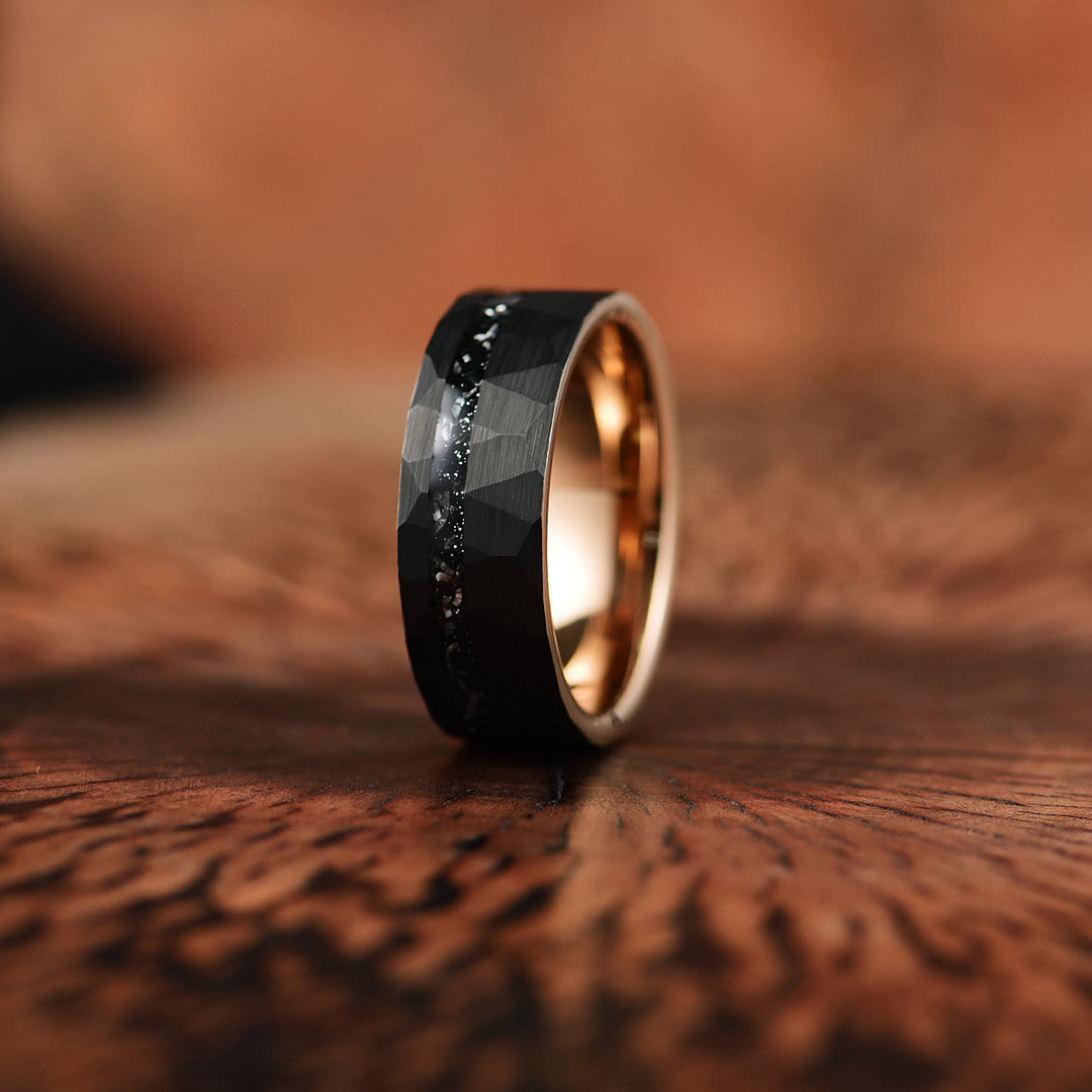 Eleganter 8mm Ring aus Wolframkarbid mit schwarzem Turmalin, minimalistisches Design, Schutz vor negativen Energien, langlebi