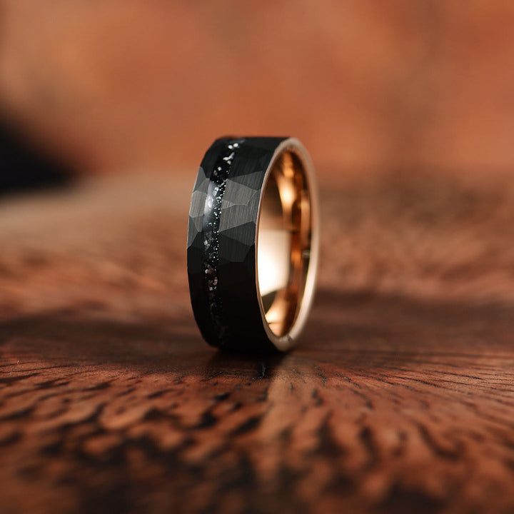Eleganter 8mm Ring aus Wolframkarbid mit schwarzem Turmalin, minimalistisches Design, Schutz vor negativen Energien, langlebi