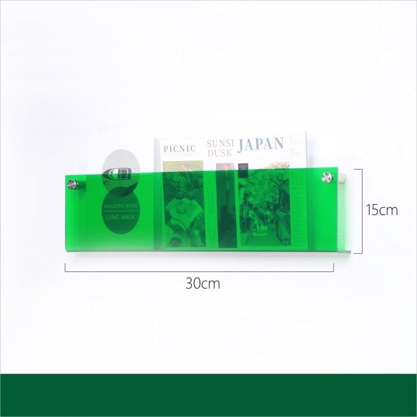 Eleganter Acryl-Magazinhalter für die Wand, schwebend, in verschiedenen Farben, ideal für moderne Wohn- und Büroräume.