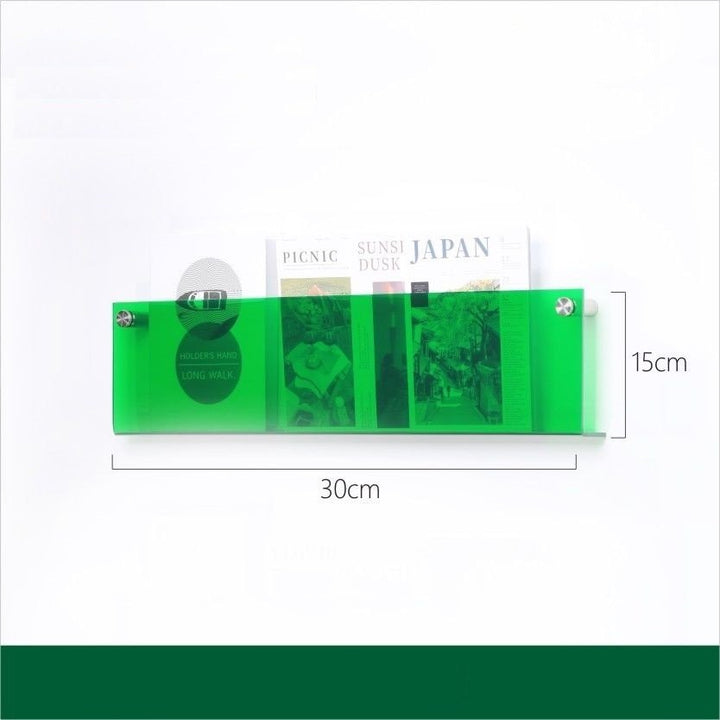 Eleganter Acryl-Magazinhalter für die Wand, schwebend, in verschiedenen Farben, ideal für moderne Wohn- und Büroräume.