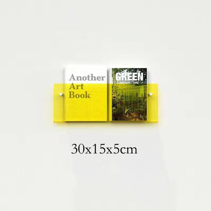 Eleganter Acryl-Magazinhalter für die Wand, schwebend, in verschiedenen Farben, ideal für moderne Wohn- und Büroräume.