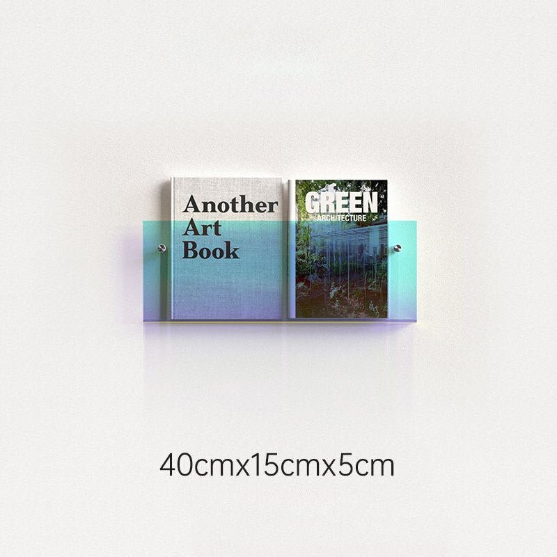 Eleganter Acryl-Magazinhalter für die Wand, schwebend, in verschiedenen Farben, ideal für moderne Wohn- und Büroräume.