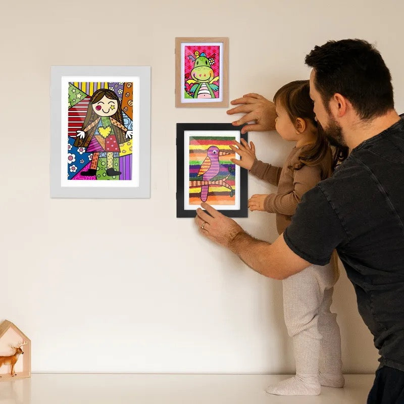 Eleganter Bilderrahmen für Zeichnungen, magnetisch, A4, Schwarz-Weiß, dünner Rahmen, ideal für Kunstwerke und Fotos.