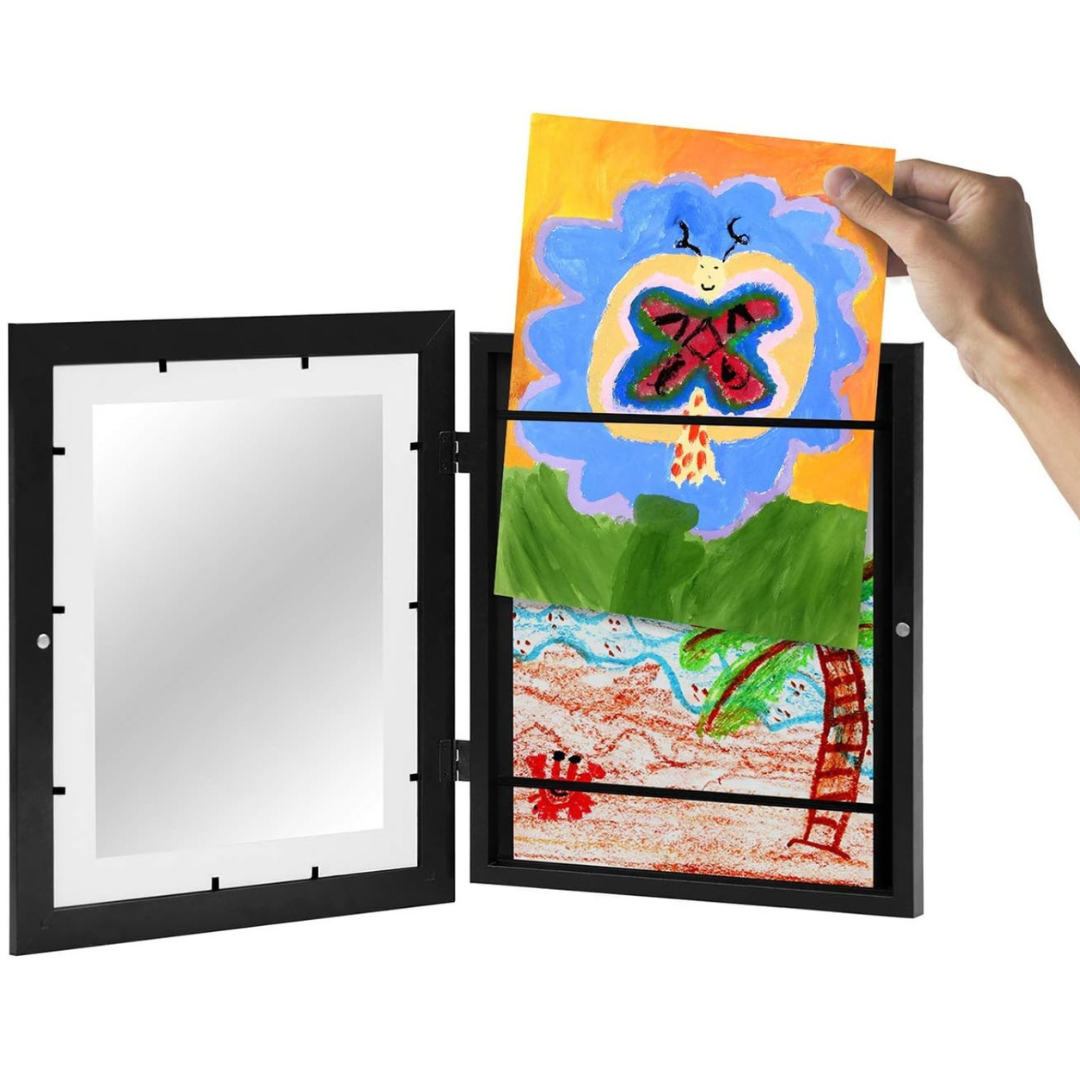 Eleganter Bilderrahmen für Zeichnungen, magnetisch, A4, Schwarz-Weiß, dünner Rahmen, ideal für Kunstwerke und Fotos.
