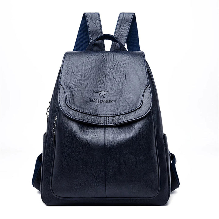Eleganter Damenrucksack in Beige mit verstellbaren Trägern und Sicherheitsmerkmalen, ideal für Alltag und Reisen.