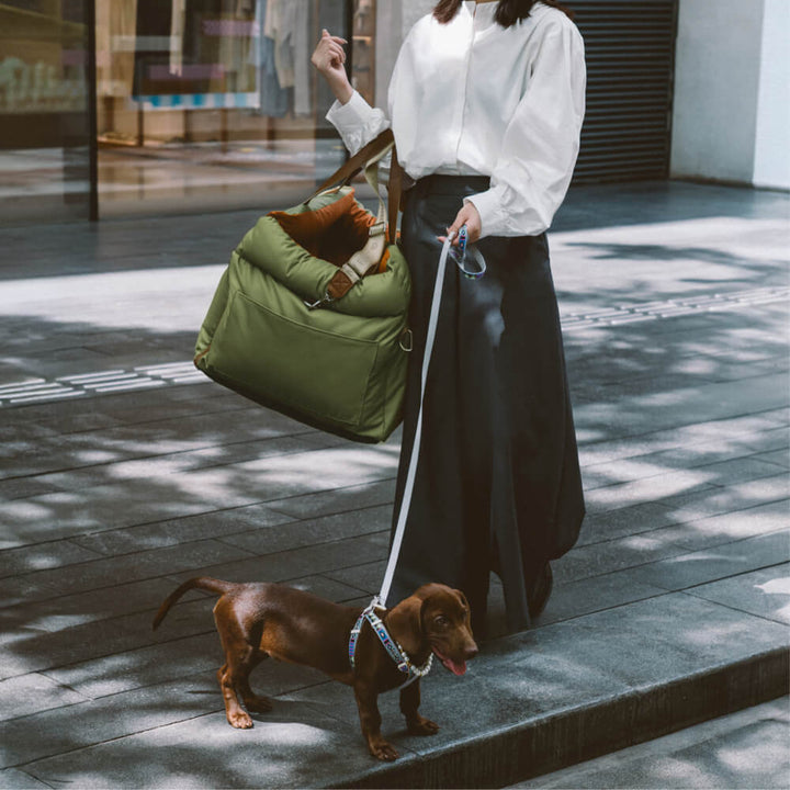 Eleganter Kunstleder-Hundeautositz in Schwarz, komfortabel mit Sicherheitsleinen und Polsterung, stilvoll für Reisen.