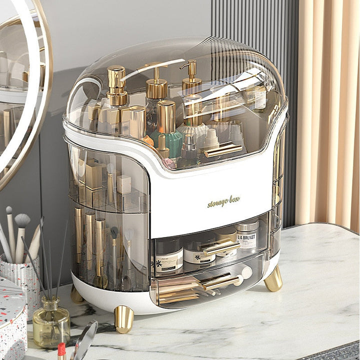 Eleganter Make-up Organizer aus transparentem Kunststoff, staub- und wasserdicht, für Schminktisch, 25x15x10 cm.