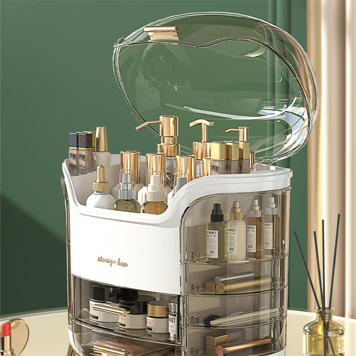 Eleganter Make-up Organizer aus transparentem Kunststoff, staub- und wasserdicht, für Schminktisch, 25x15x10 cm.