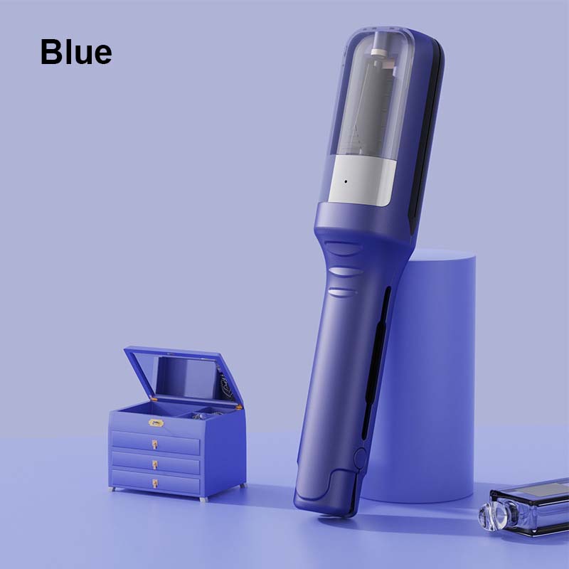 "Eleganter tragbarer kabelloser Haarschneider mit blauem Licht, Doppelklingen und ergonomischem Design für präzises Styling."