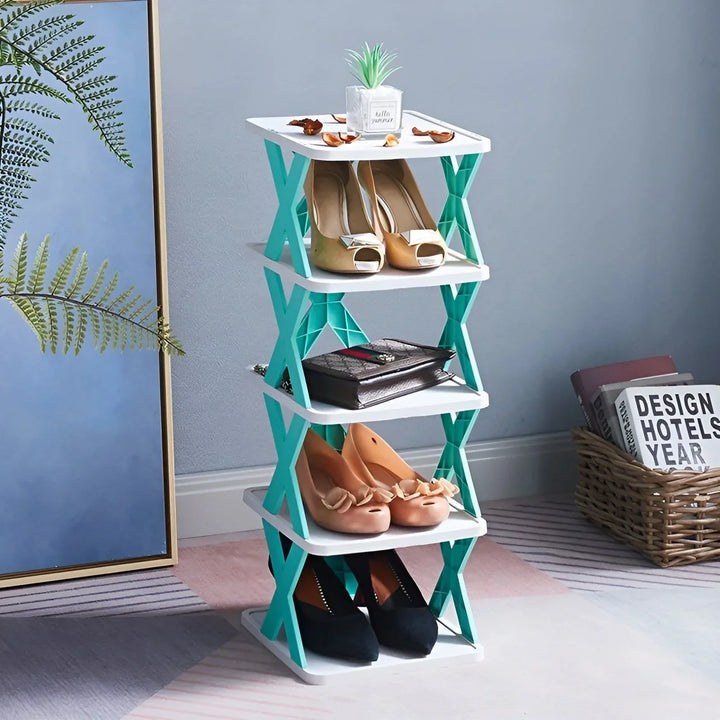 "Elegantes faltbares Schuhregal, platzsparend und multifunktional, perfekt für kleine Räume und Flure in modernem Design."