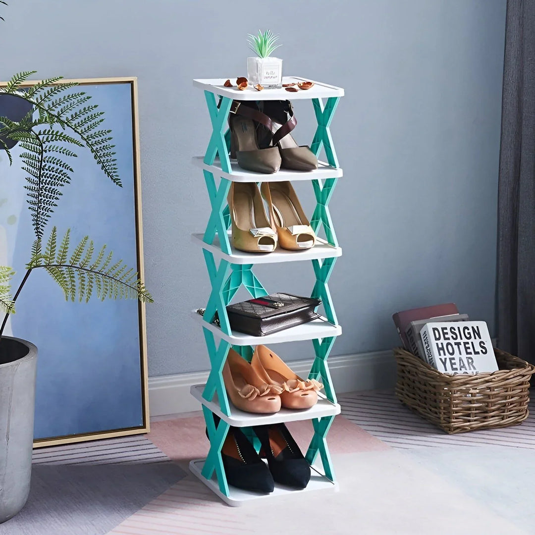 "Elegantes faltbares Schuhregal, platzsparend und multifunktional, perfekt für kleine Räume und Flure in modernem Design."