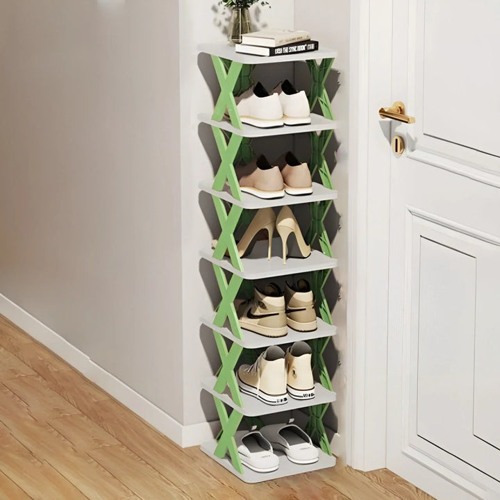"Elegantes faltbares Schuhregal, platzsparend und multifunktional, perfekt für kleine Räume und Flure in modernem Design."