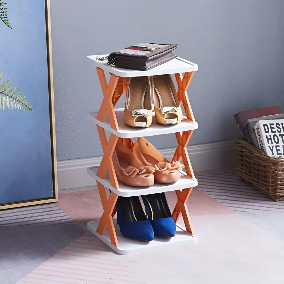 "Elegantes faltbares Schuhregal, platzsparend und multifunktional, perfekt für kleine Räume und Flure in modernem Design."