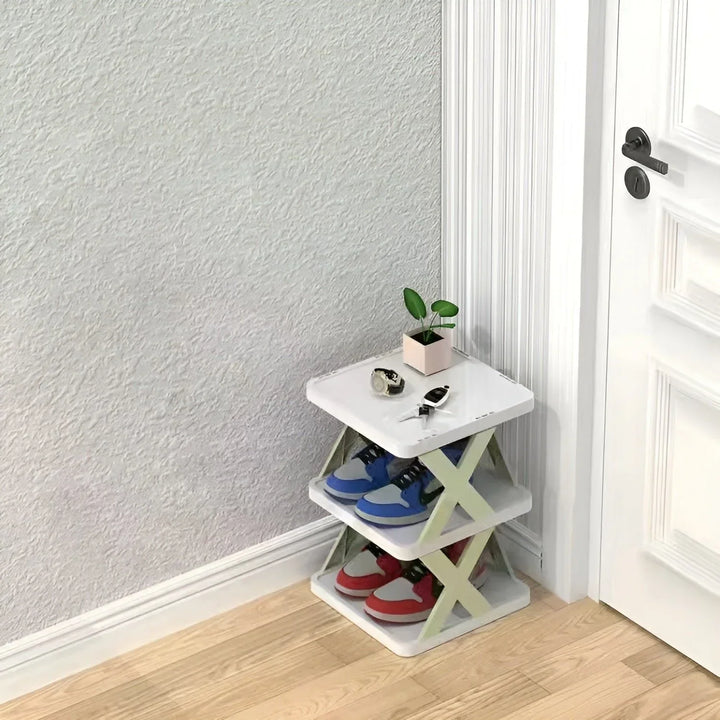 "Elegantes faltbares Schuhregal, platzsparend und multifunktional, perfekt für kleine Räume und Flure in modernem Design."