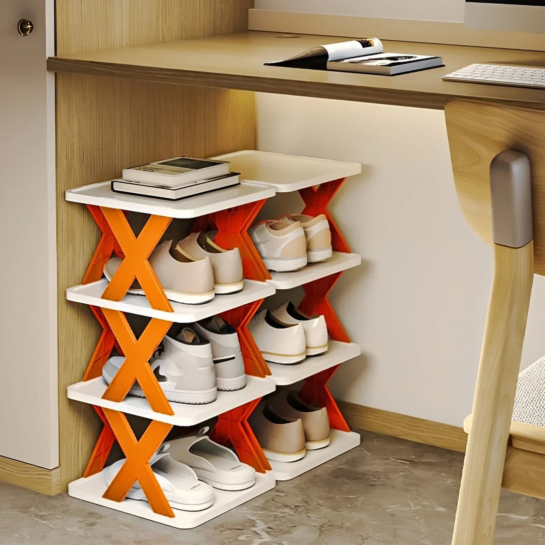 "Elegantes faltbares Schuhregal, platzsparend und multifunktional, perfekt für kleine Räume und Flure in modernem Design."