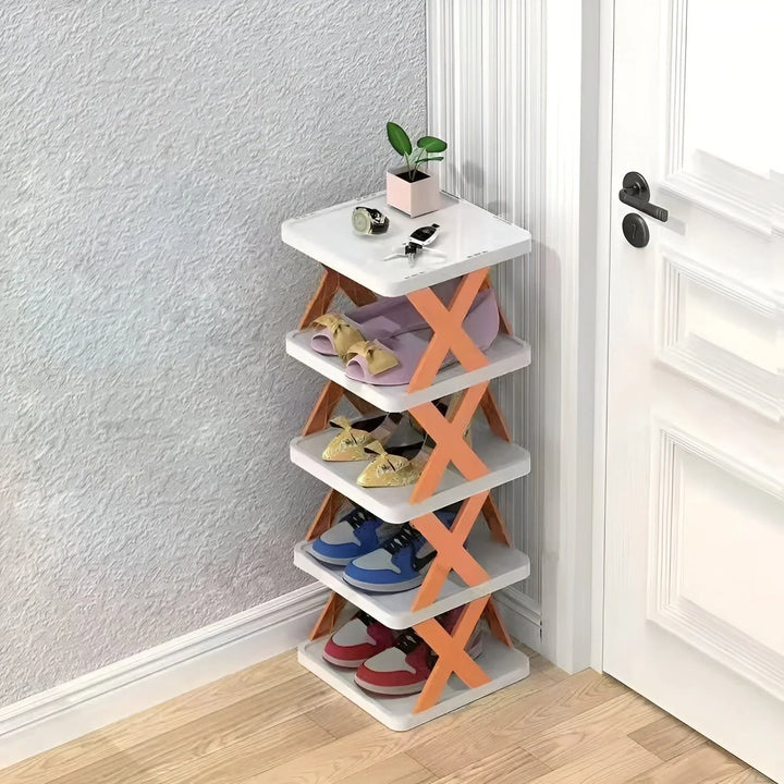 "Elegantes faltbares Schuhregal, platzsparend und multifunktional, perfekt für kleine Räume und Flure in modernem Design."