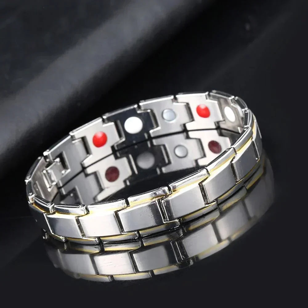 Elegantes magnetisches Gesundheitsarmband, silbern, fördert Wohlbefinden, mit Neodym-Magneten, passt zu jedem Outfit.