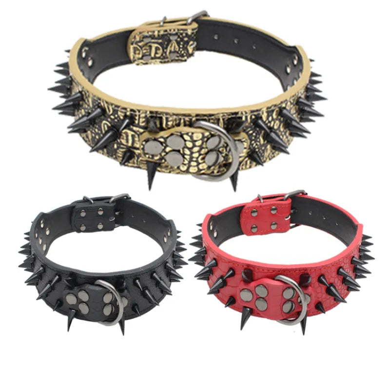 "Elegantes, verstellbares Hundehalsband mit auffälligen Goldnieten, ideal für große Hunde, robust und stilvoll."